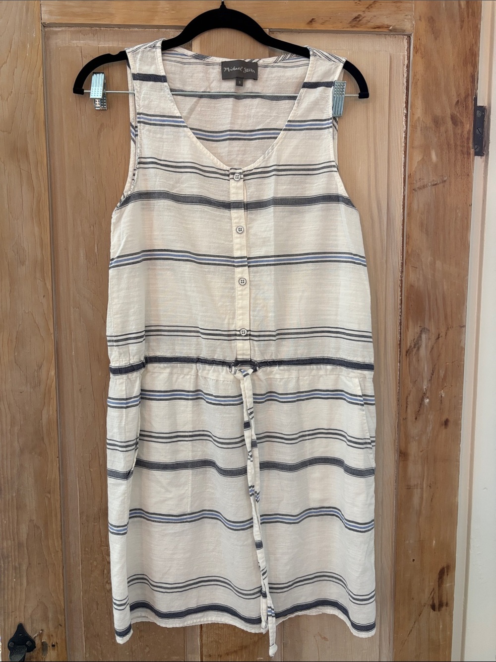 Michael Stars tie waist dress with Navy & Light Blue Stripes
